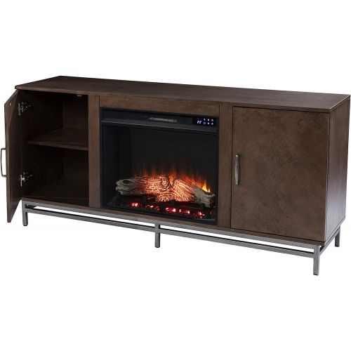  SEI Furniture Dibbonly Electric Fireplace w/ Media Storage, New Brown/Matte Silver