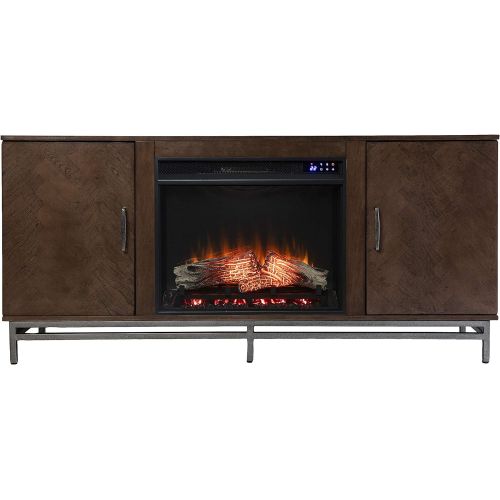  SEI Furniture Dibbonly Electric Fireplace w/ Media Storage, New Brown/Matte Silver