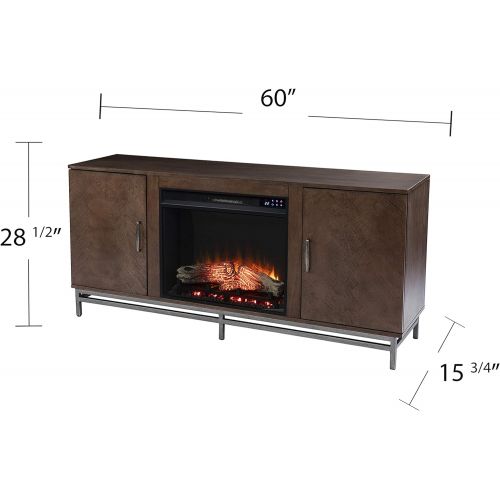  SEI Furniture Dibbonly Electric Fireplace w/ Media Storage, New Brown/Matte Silver