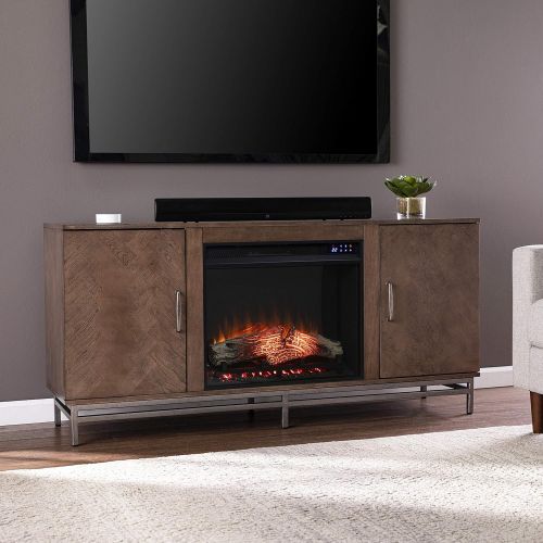  SEI Furniture Dibbonly Electric Fireplace w/ Media Storage, New Brown/Matte Silver