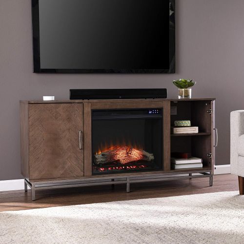  SEI Furniture Dibbonly Electric Fireplace w/ Media Storage, New Brown/Matte Silver