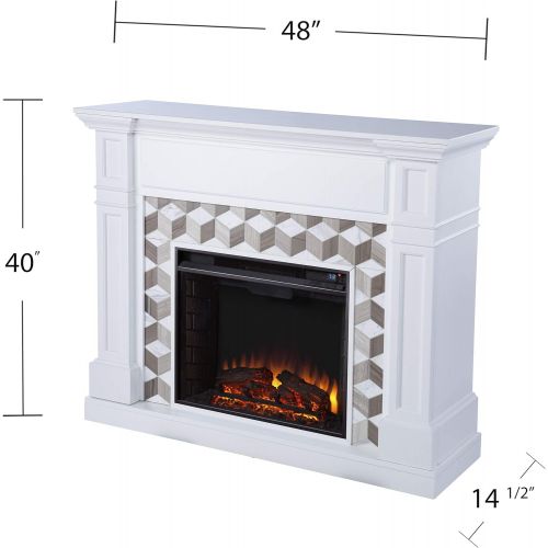  SEI Furniture Darvingmore Electric Fireplace w/ Marble Surround, White/ Brown