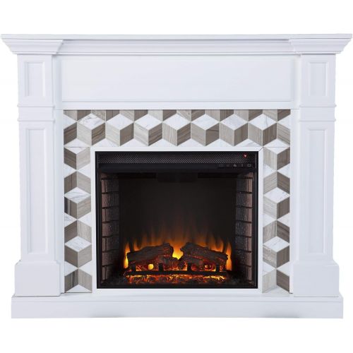  SEI Furniture Darvingmore Electric Fireplace w/ Marble Surround, White/ Brown