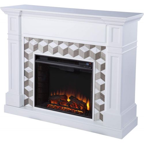  SEI Furniture Darvingmore Electric Fireplace w/ Marble Surround, White/ Brown