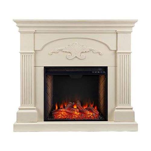  SEI Furniture Sicilian Harvest Traditional Style Alexa-Enabled Electric Fireplace, Ivory