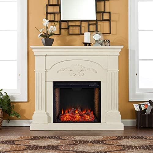  SEI Furniture Sicilian Harvest Traditional Style Alexa-Enabled Electric Fireplace, Ivory