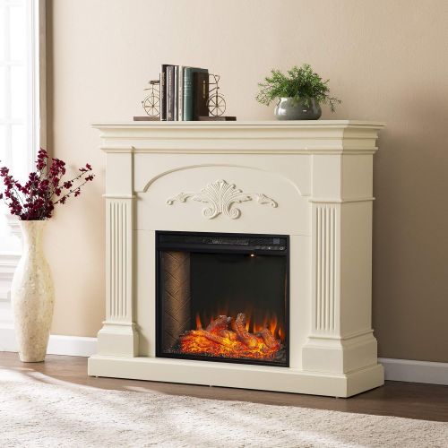  SEI Furniture Sicilian Harvest Traditional Style Alexa-Enabled Electric Fireplace, Ivory