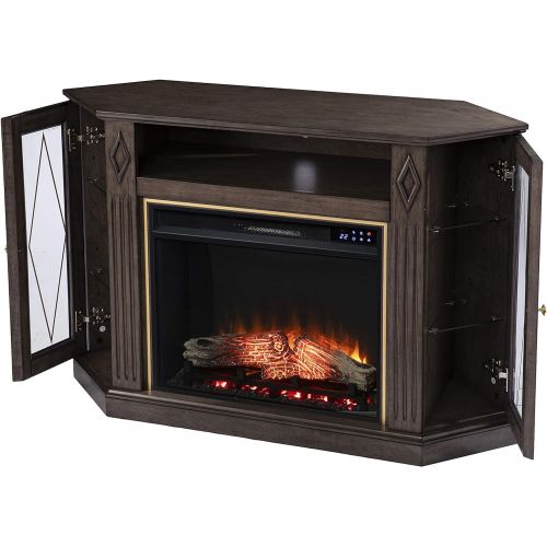  SEI Furniture Austindale Electric Fireplace w/ Media Storage, Brown/Gold