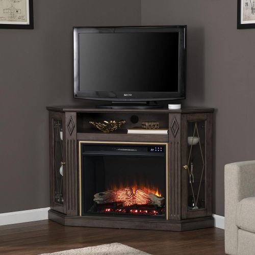  SEI Furniture Austindale Electric Fireplace w/ Media Storage, Brown/Gold