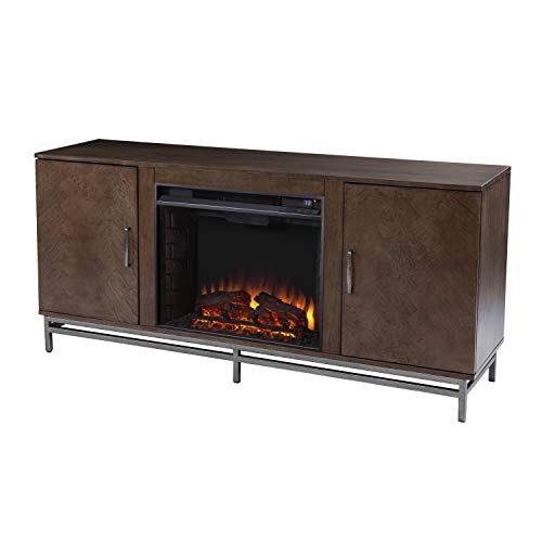  SEI Furniture Dibbonly Electric Fireplace w/ Media Storage, Brown/Silver