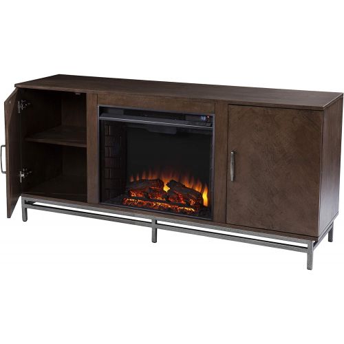  SEI Furniture Dibbonly Electric Fireplace w/ Media Storage, Brown/Silver