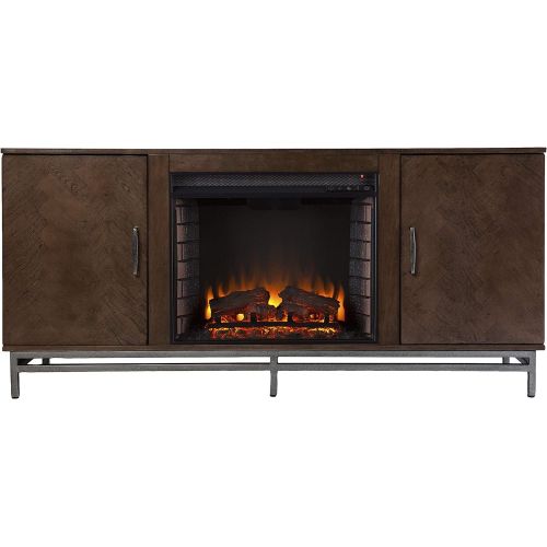  SEI Furniture Dibbonly Electric Fireplace w/ Media Storage, Brown/Silver