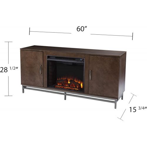  SEI Furniture Dibbonly Electric Fireplace w/ Media Storage, Brown/Silver