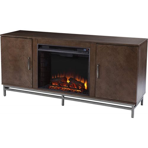  SEI Furniture Dibbonly Electric Fireplace w/ Media Storage, Brown/Silver