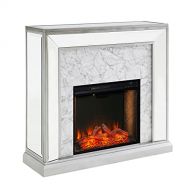 SEI Furniture Trandling Mirrored & Faux Alexa-Enabled Electric Fireplace, Antique Silver/White Marble