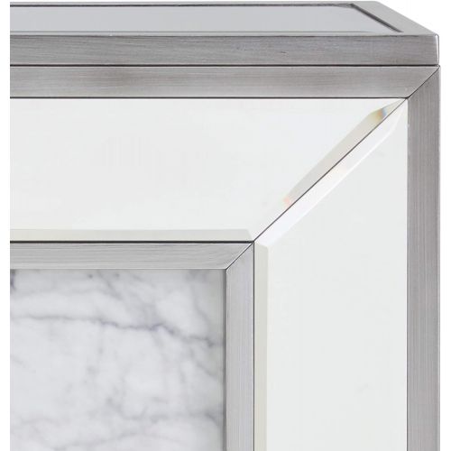  SEI Furniture Trandling Mirrored & Faux Alexa-Enabled Electric Fireplace, Antique Silver/White Marble