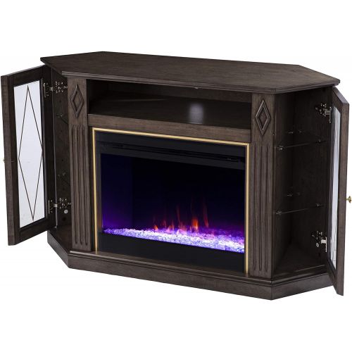  SEI Furniture Austindale Color Changing Fireplace w/ Media Storage, Brown/Gold