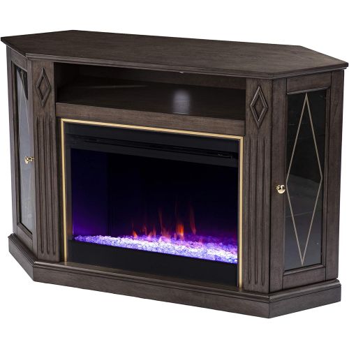  SEI Furniture Austindale Color Changing Fireplace w/ Media Storage, Brown/Gold