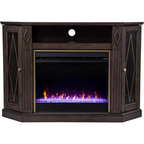  SEI Furniture Austindale Color Changing Fireplace w/ Media Storage, Brown/Gold