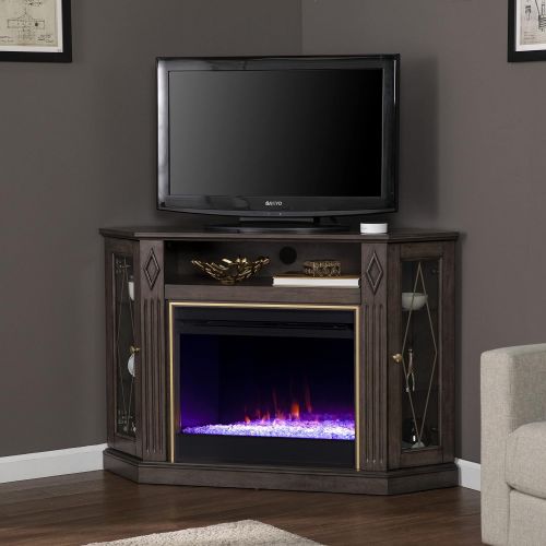  SEI Furniture Austindale Color Changing Fireplace w/ Media Storage, Brown/Gold