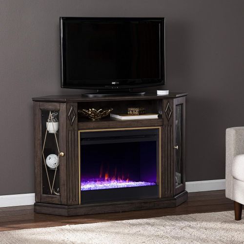  SEI Furniture Austindale Color Changing Fireplace w/ Media Storage, Brown/Gold