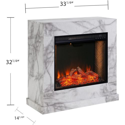  SEI Furniture Dendale Faux Marble Alexa-Enabled Electric Fireplace, White, Gray Veining