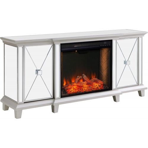  SEI Furniture Toppington Mirrored Media Console Alexa-Enabled Electric Fireplace, Silver