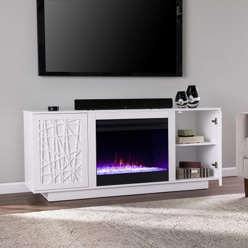  SEI Furniture Delgrave Color Changing Electric Fireplace, White Finish