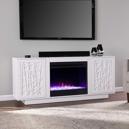  SEI Furniture Delgrave Color Changing Electric Fireplace, White Finish