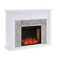 SEI Furniture Hebbington Carrara Marble Tiled Alexa-Enabled Electric Fireplace, White, Gray