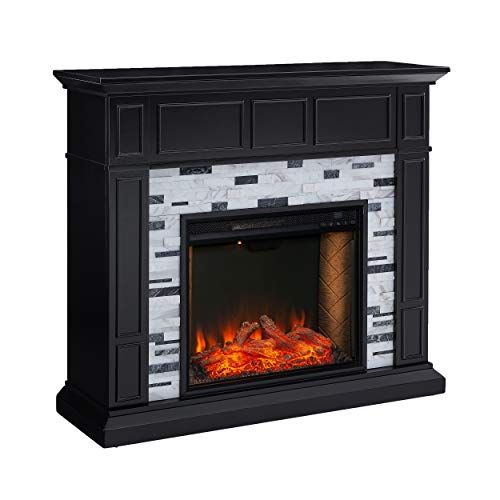  SEI Furniture Drovling Marble Tiled Alexa-Enabled Electric Fireplace, Black/White/Gray