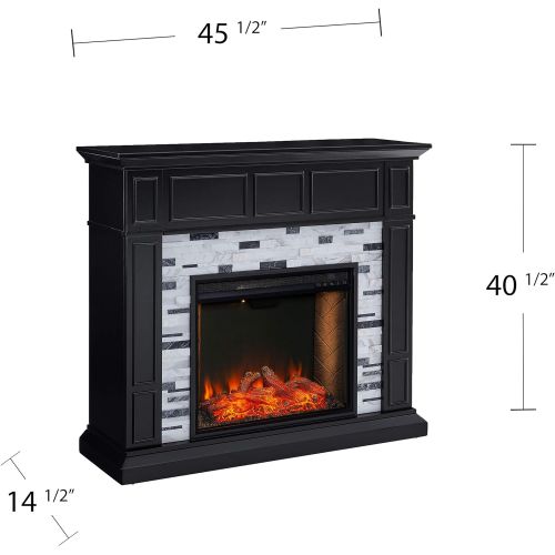  SEI Furniture Drovling Marble Tiled Alexa-Enabled Electric Fireplace, Black/White/Gray