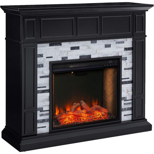  SEI Furniture Drovling Marble Tiled Alexa-Enabled Electric Fireplace, Black/White/Gray