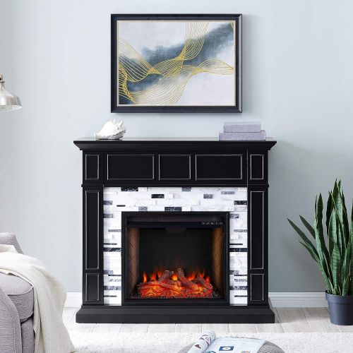  SEI Furniture Drovling Marble Tiled Alexa-Enabled Electric Fireplace, Black/White/Gray