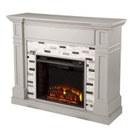 SEI Furniture Birkover Electric Fireplace w/ Marble Surround, Gray/ Black/ White