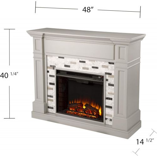  SEI Furniture Birkover Electric Fireplace w/ Marble Surround, Gray/ Black/ White
