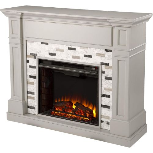  SEI Furniture Birkover Electric Fireplace w/ Marble Surround, Gray/ Black/ White