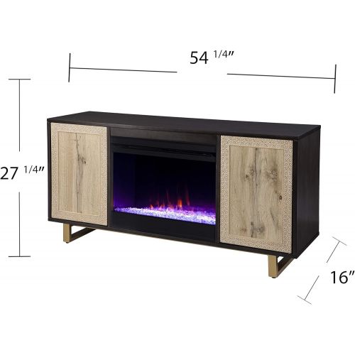  SEI Furniture Wilconia Color Changing Fireplace w/ Media Storage and Carved Details, Brown/Natural/Gold