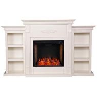 SEI Furniture Tennyson Alexa-Enabled Electric Bookcases Fireplace, Ivory