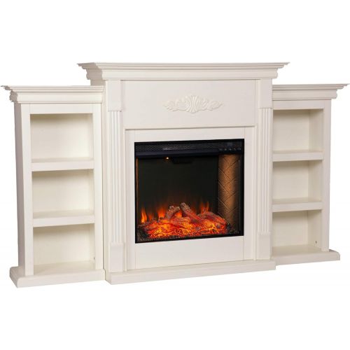 SEI Furniture Tennyson Alexa-Enabled Electric Bookcases Fireplace, Ivory