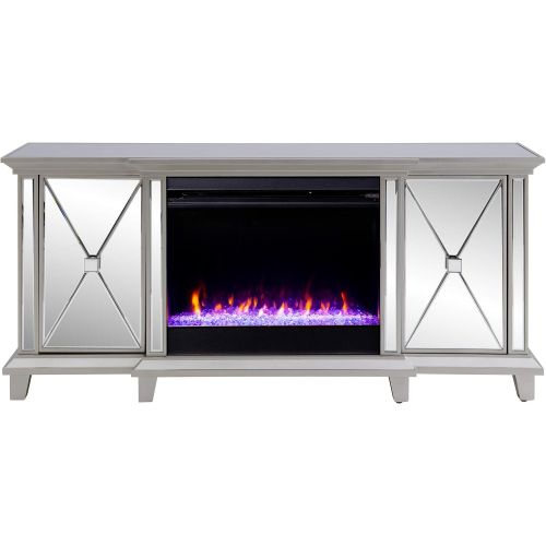  SEI Furniture Toppington Mirrored Media Console Color Changing Electric Fireplace, Silver