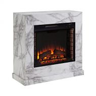 SEI Furniture Dendale Faux Marble Electric Fireplace, White/Gray Veining