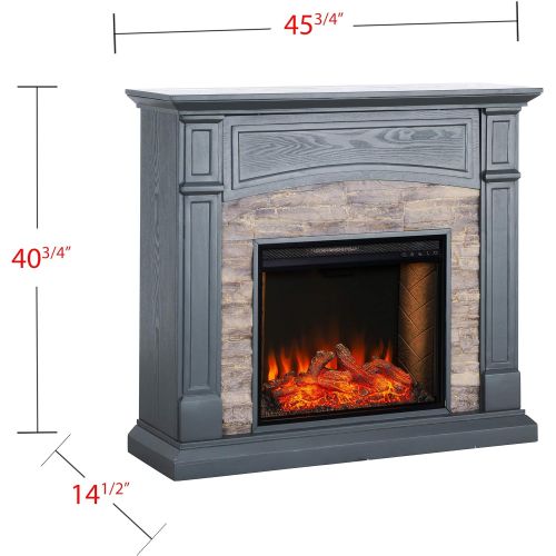  SEI Furniture Seneca Faux Stacked Stone Alexa-Enabled Electric Hidden Media Shelf Fireplace, Cool Slate Gray