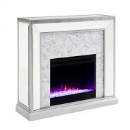 SEI Furniture Trandling Mirrored & Faux Color Changing Electric Fireplace, Antique Silver/White Marble