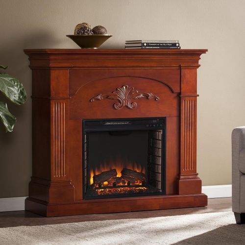  SEI Furniture Sicilian Harvest Traditional Style Electric Fireplace, Warm Brown Mahogany