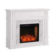 SEI Furniture Highgate Alexa-Enabled Electric Hidden Media Shelf Fireplace, White with Faux Marble