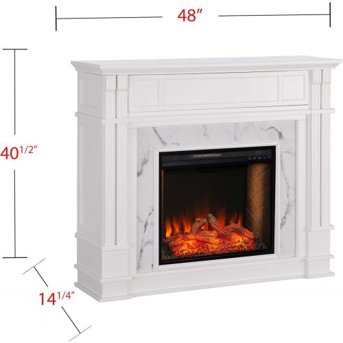  SEI Furniture Highgate Alexa-Enabled Electric Hidden Media Shelf Fireplace, White with Faux Marble