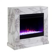 SEI Furniture Dendale Faux Marble Color Changing Electric Fireplace, White/Gray Veining