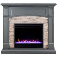 SEI Furniture Seneca Faux Stone Color Changing Electric Hidden Media Shelf Fireplace, Cool Slate Gray