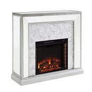 SEI Furniture Trandling Mirrored & Faux Electric Fireplace, Antique Silver/White Marble